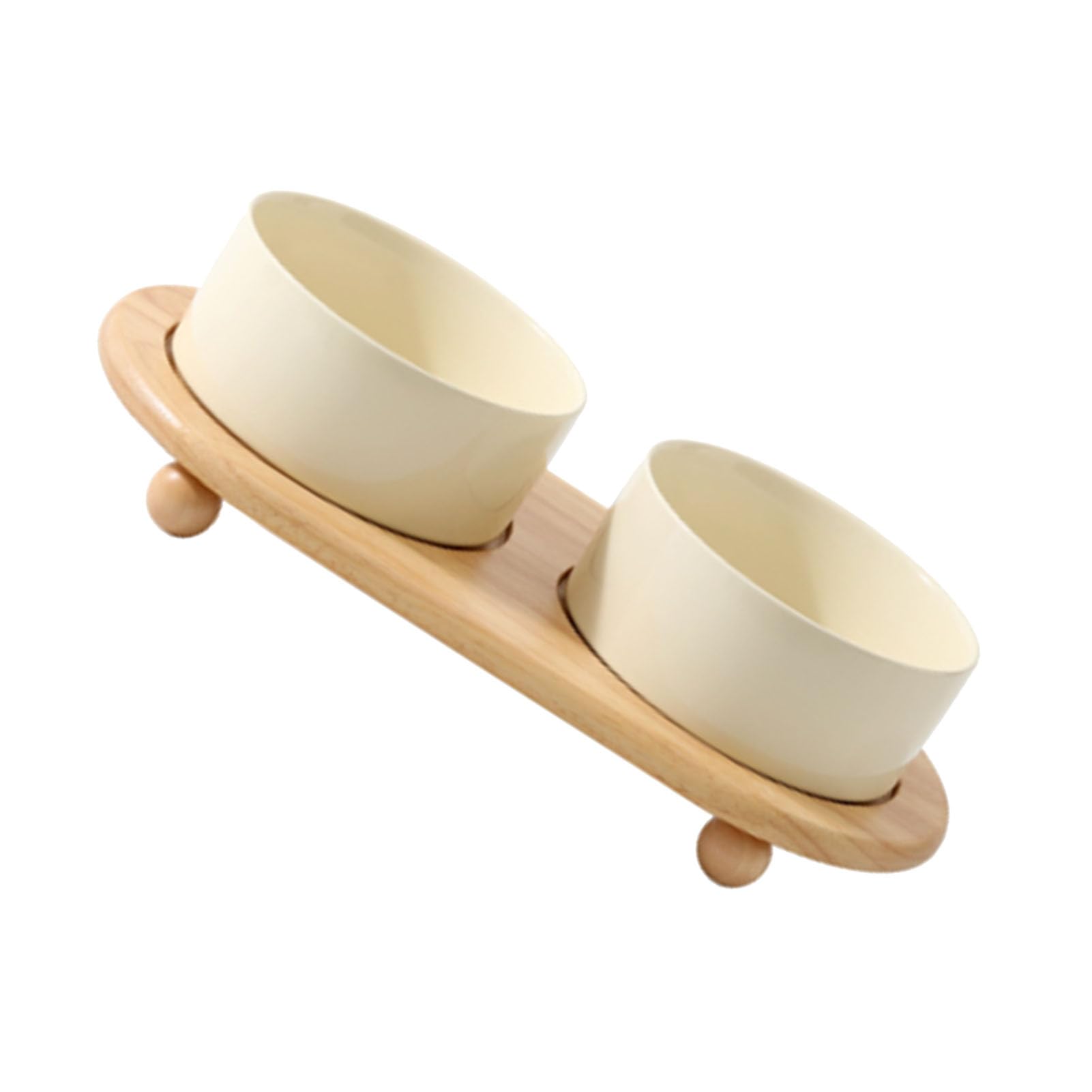 Sxhlseller Gamelles Surélevées en Céramique pour Chat avec Support en Bois, Ensemble de Nourriture et d'eau Surélevées pour Chaton en Riz Blanc, Passent au Micro-Ondes et au Lave-Vaisselle, Non