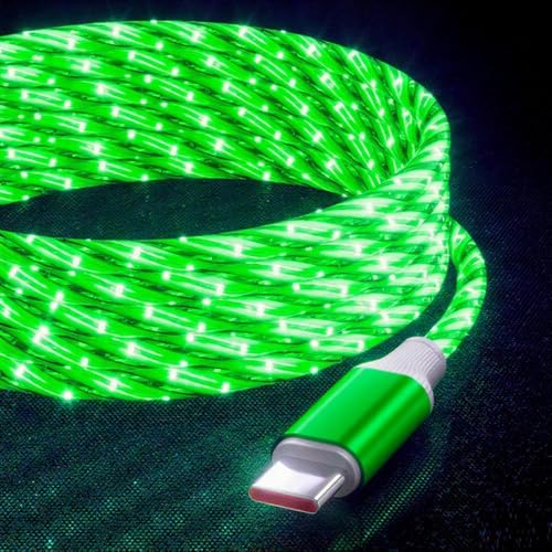 Image of IHAO Starry Light-Up USB Cable USBA to USBC Cable Durable Fast Charging Cable with Visible Current Flow As Night Light Use-A to C Star Green