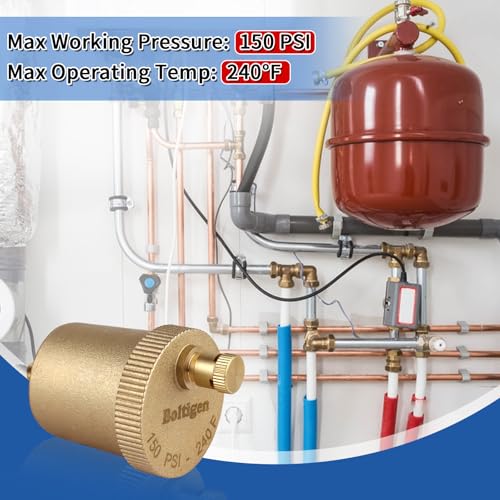 Boltigen 3 PCS 1/8 Inch NPT Brass Automatic Air Vent Valve, Heavy Duty Float Air Bleed Vent Kit for Hot Water Radiators Hydronic Heating Systems