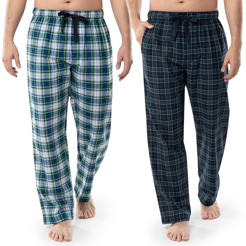 Fruit of the Loom Men's Broadcloth Woven Sleep Pajama Pant, Navy Plaid/Green, Large