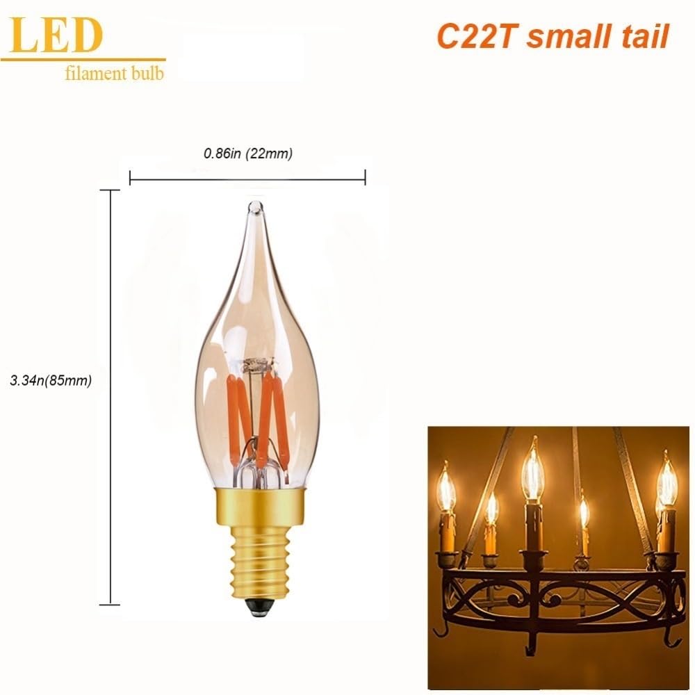 fengyan Casa Bombillas, Paquete de 20 Bombillas LED Edison chapadas en Oro, CA 220 V, E14, 2 W, C22T, 2200 K, Fuente de luz de lámpara de Cristal Vintage Familiar Lámpara