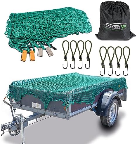 CargoVA® inteligentna siatka na przyczepę 2 x 3 m  siatka do zawieszania z gumową liną, oznaczeniem narożników i hakami  do idealnego zabezpieczenia ładunku