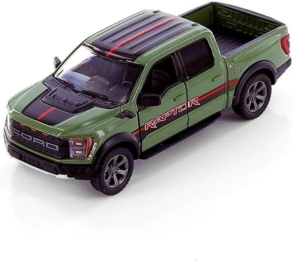 KiNSMART SetOf4 2022 Ford F-150 Raptor 5" 1:46 Scale Die Cast Model Toy Truck Black, White, Red, Blue