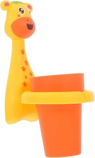 POPETPOP Soporte Pared Cepillos De Dientes Niño Niña Sin Taladro Multifuncional Organizador Vasos para Baño Cartoon Giraffe Amarillo