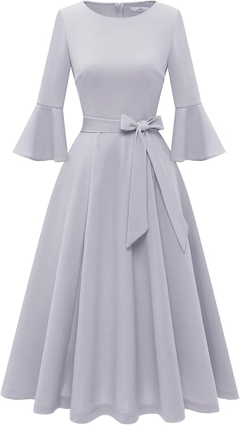 HomRain Womens Church Dresses Modest Bell Sleeve Wedding Guest Cocktail Tea Party Vintage Evening Dress
