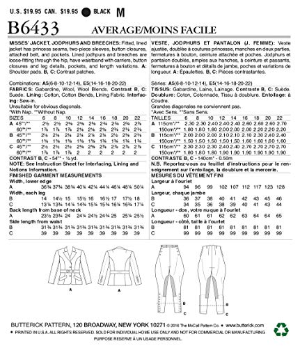 Butterick B6433 Women's Historical Banded Jacket And Riding Pants Sewing Pattern, Sizes, 14-22 #TOP1