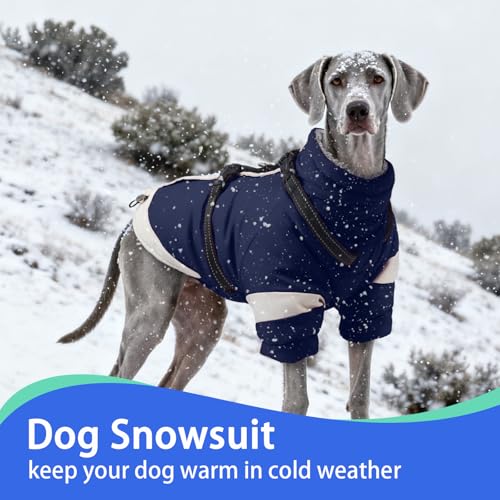 Image of MIGOHI Snowproof Dog Jacket with Harness,in a Chilly Day,S,NavyBlue | Reflective Small Dog Coat with Sleeves Waterproof Fleece Winter Puffer Jacket for Dogs,Turtleneck Puppy Coats for Outdoor