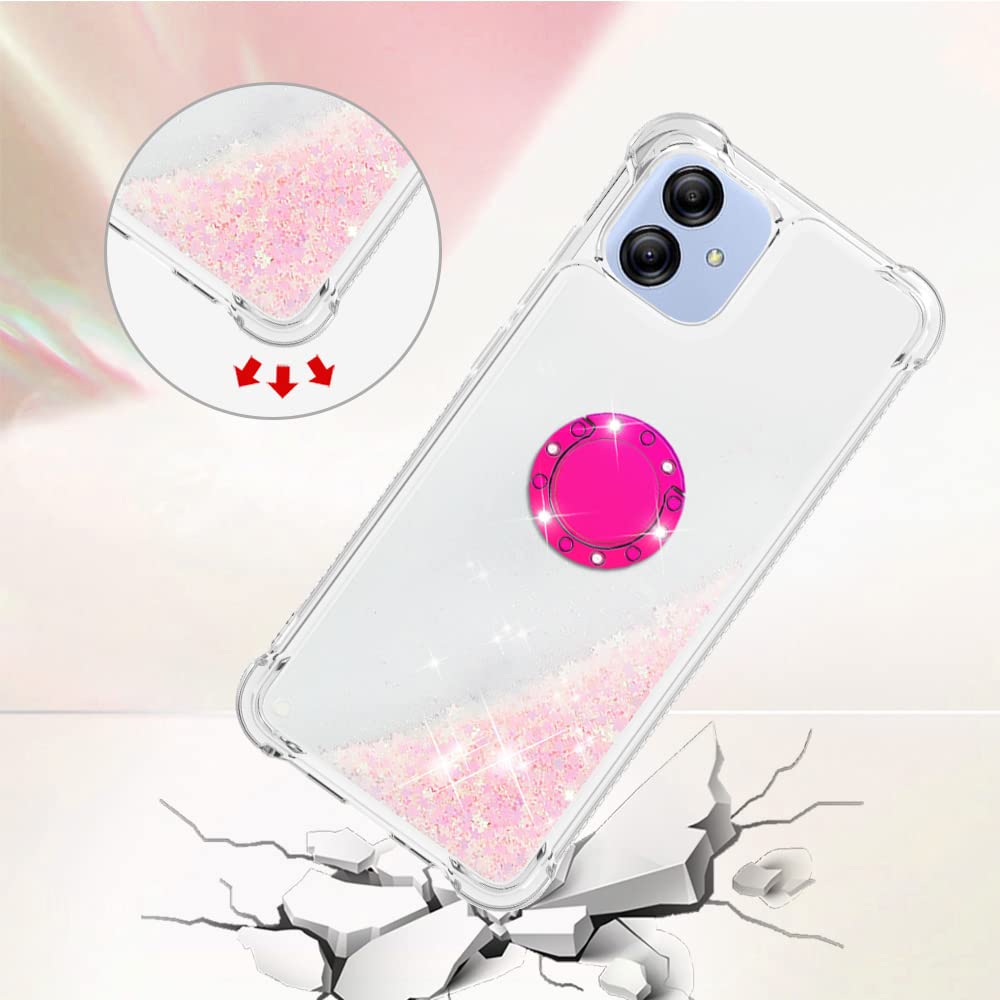 Transparent Liquid Case for Galaxy A04E with Ring Holder, Silicone Phone Case Glitter Floating Liquid Cover Slim Bumper Case Sparkly Back Case Resistant Compatible with Samsung Galaxy A04E/M04/F04