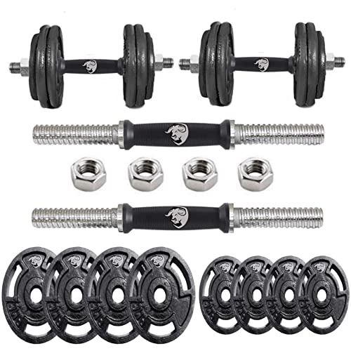 Image of BULLAR Home Gym Set 8kg to 70kg with ez /curl /Straight /Pair of Dumbbell rods, Customize Your own Exercise Set with Workout Accessories (Dumbbell Rods, Cast Iron, 30 KG)