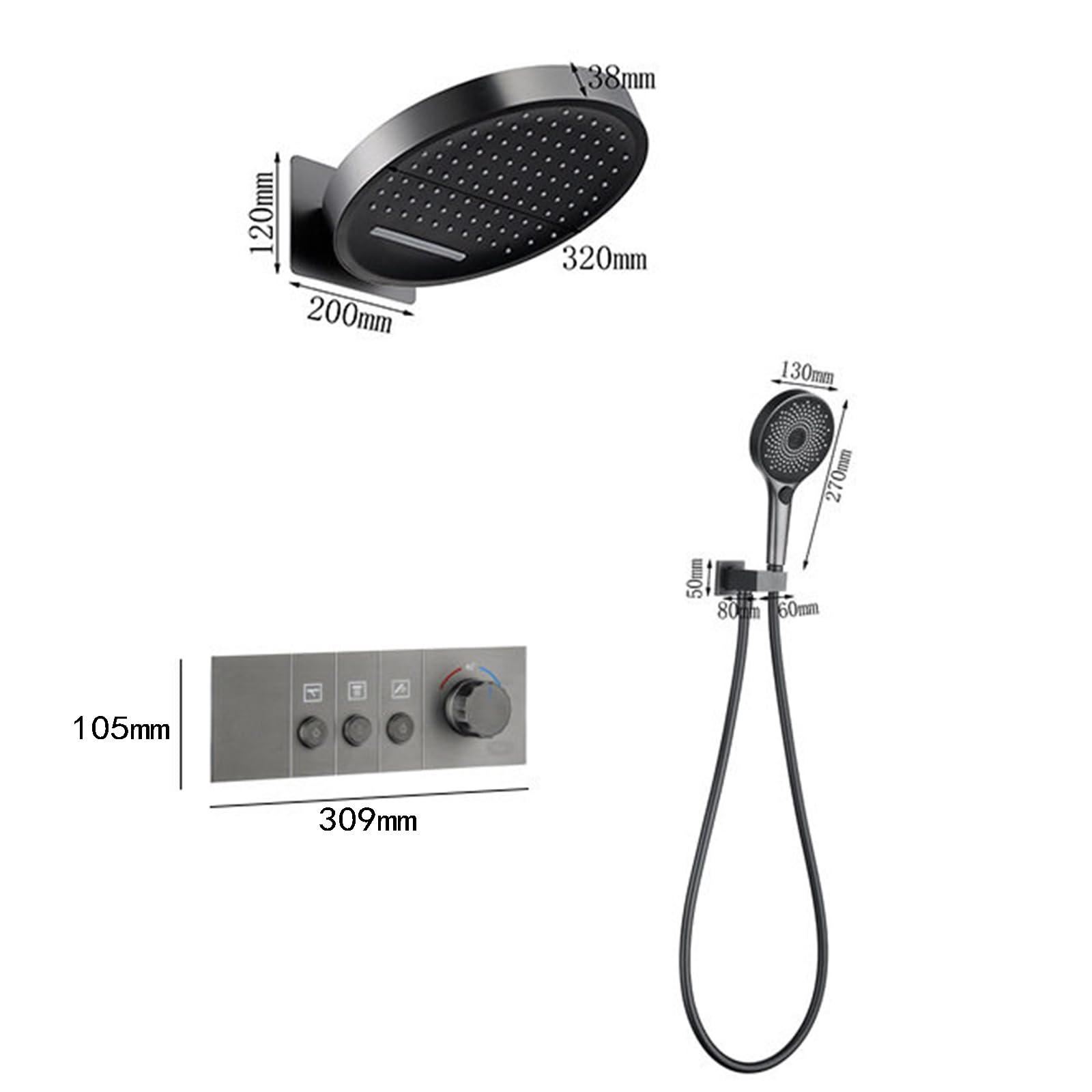 XJTNLB Rubinetto Doccia Termostatico Incasso Oro Spazzolato 32Cm Soffione Doccia Cascata E Pioggia Tondo, 3 Vie, con Doccino