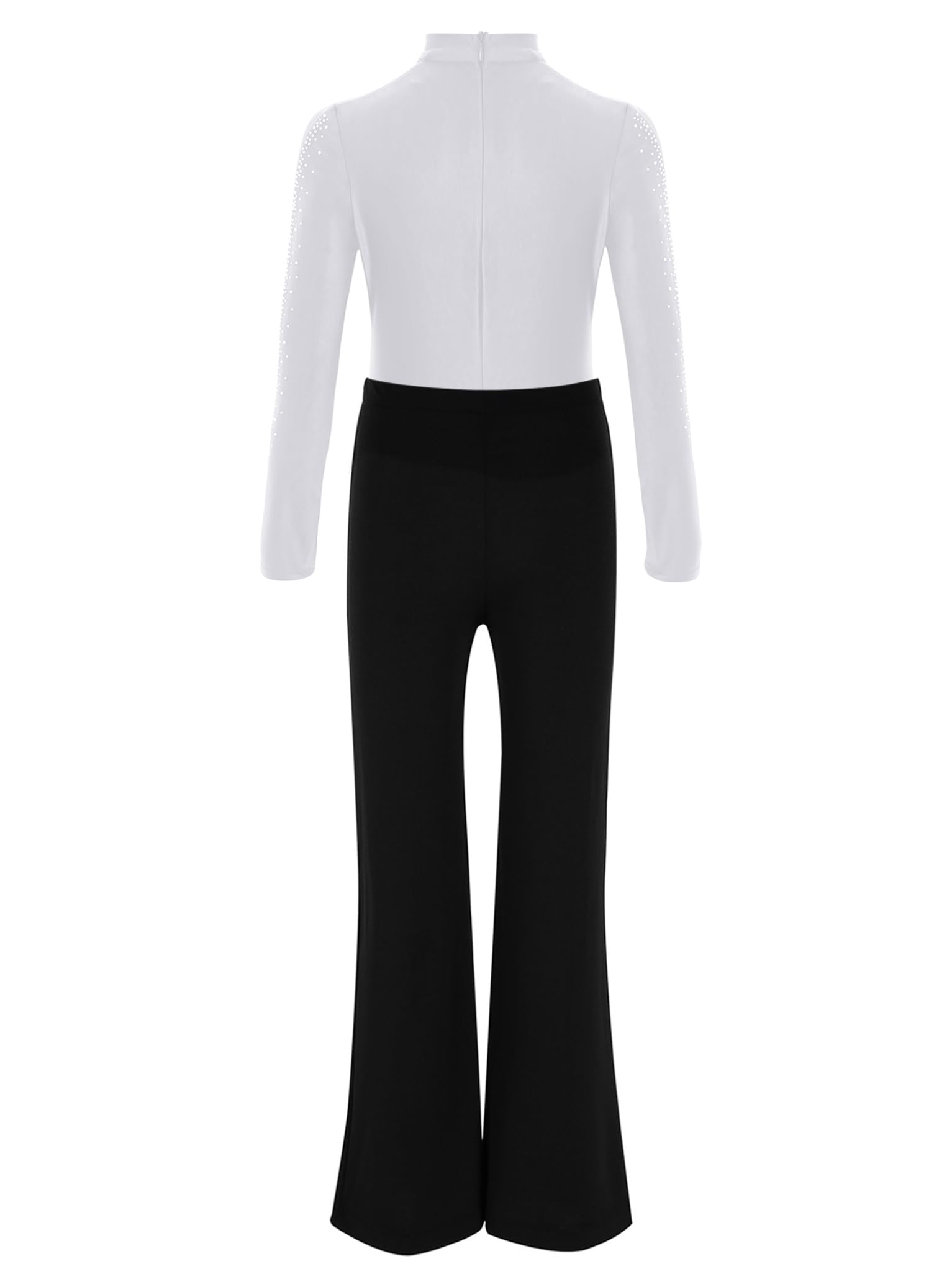 2 Pezzi Completo da Ballo Latino Americano per Bambino Bodysuit da Balletto con Strass e Pantaloni Scampanati Vestito da Ballo Valzer Samba Rumba Dancewear