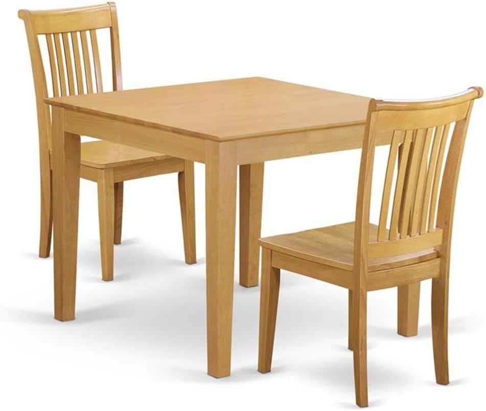 East West Furniture OXPO3-OAK-W 3 Piece Dining Room Furniture Set Contains a Square Kitchen Table and 2 Dining Chairs, 36x36 Inch, Oak