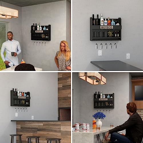 Bar Barzinho Suspenso Suporte De Parede Adega Vinhos Bebidas Madeira MDF 60x45cm Preto Fosco