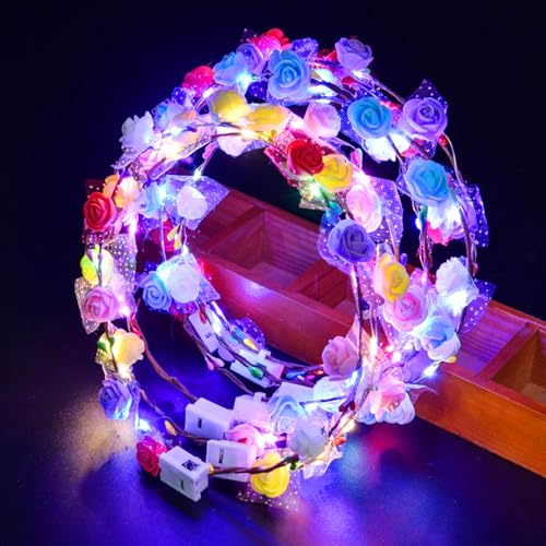 Probuk 12 articles Couronne De Fleurs Lumineuse À LED, Bandeau Fleur Avec Lumières Clignotantes, Accessoire Cheveux Pour Mariage, Festival, Fête, Carnaval（Couleur）