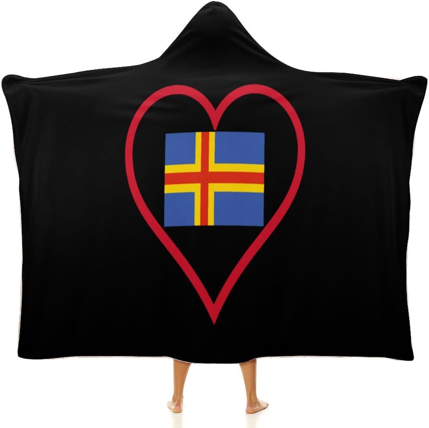 I Love Aland Island Red Heart Fashion Wearable Blanket Hoodie Fleece Throw Cloak Robe Unisex