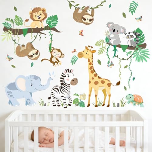 Amimagen Animal Wall Decals for Baby: Peel & Stick Wall Stickers for Nursery Kids Room Decor - Forest & Safari Theme - Easy to Apply & Removable -...