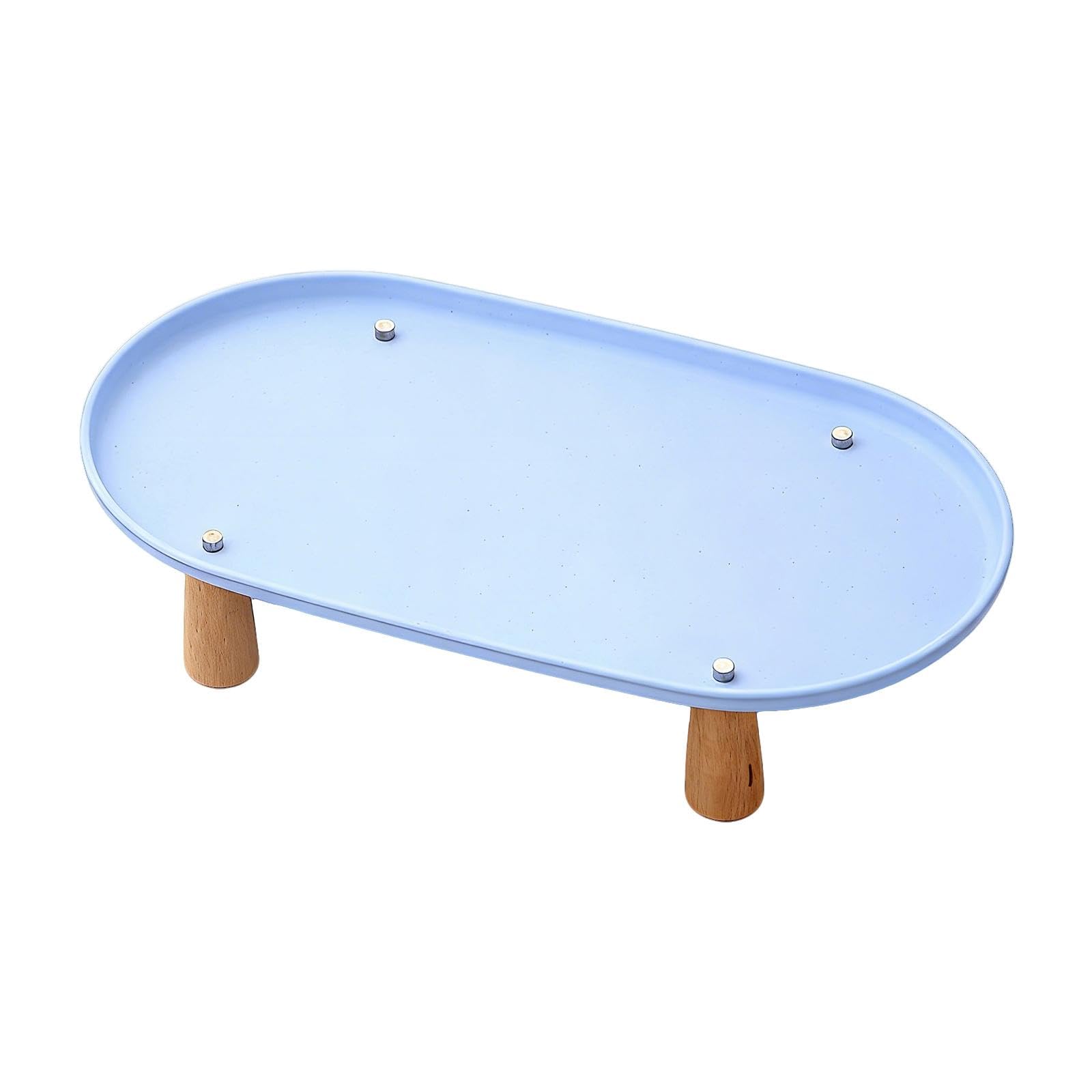 Baoblaze Cat Bowl Stand Stable Wooden Leg Sturdy Nordic Oval Shape Raised Pet Bowl Stand for to Protect Cat and Dog Neck Feeding Station Anti Vomiting Pet Feeder Stand Rack, Blue 38cmx21cm