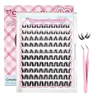 Bunny Lash Clusters CC-Curly 10-16mm Self-Adhesive Wispy Fairy Eyelash Extensions 100 Pcs Natural Individual Lashes No Glue Needed Manga Cluster Eyelashes for Effortless Volume