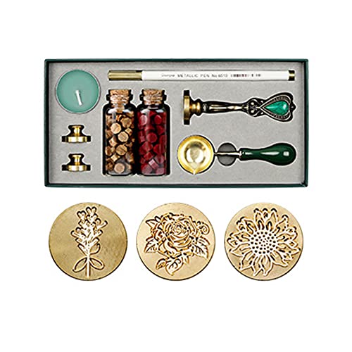 YDuupxe Kit de Cachetage de Cire, Ensemble de 2 Bouteilles de Tampons de Cire, Perles de, Cuillère à Fondre, 2 Têtes en Cuivre, Stylo Bougie à thé pour Enveloppes, Lettres, (Style 9)