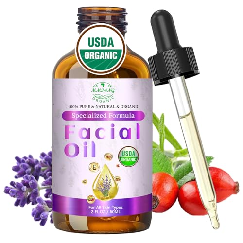 Rosehip Oil, Lavender Oil for Face, Facial Oils Blend Anti Aging with Frankincense & Pomegranate | Organic 100% Natural & Cold Pressed for Women Moisturizing, Brightening & Youthful Glow, 2 fl oz