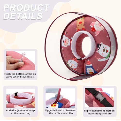 Image of Soft Cone Collar With Guard Shield for Dogs - Inflatable Surgery Recovery Donut, Prevents Licking Wounds and Stitches, Does Not Block View (Xmas Elf, Medium+)