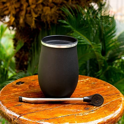 Copo Térmico Cuia Com Bomba Inox Erva Mate Tereré Preto Grow 360 ml