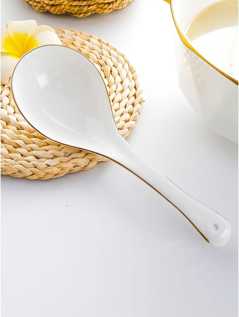 Spoons,soup spoons,Spoons for Cooking Kitchen Household Large Spoon Long Handle Spoon Ceramic Tracery Large Spoon Spoon Rice Porridge Spoon Dinner Spoon Teaspoons, White