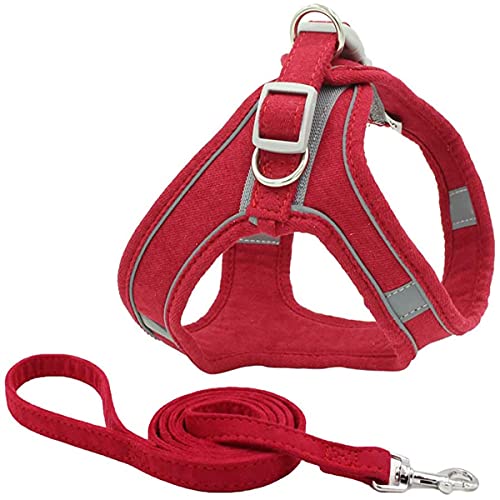 Dog Harness and Leash Set Dog Chest Strap Pet Vest Harness with Handle Adjustable Reflective Dog Harness for Small Dog Medium Dog Cat Red S