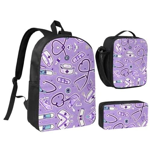 YQxwJL Nurse Pattern 3 Piece Backpack Set