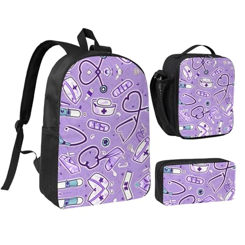 Sac à dos motif infirmière violet et ses accessoires pour la pause déjeuner à l'hôpital