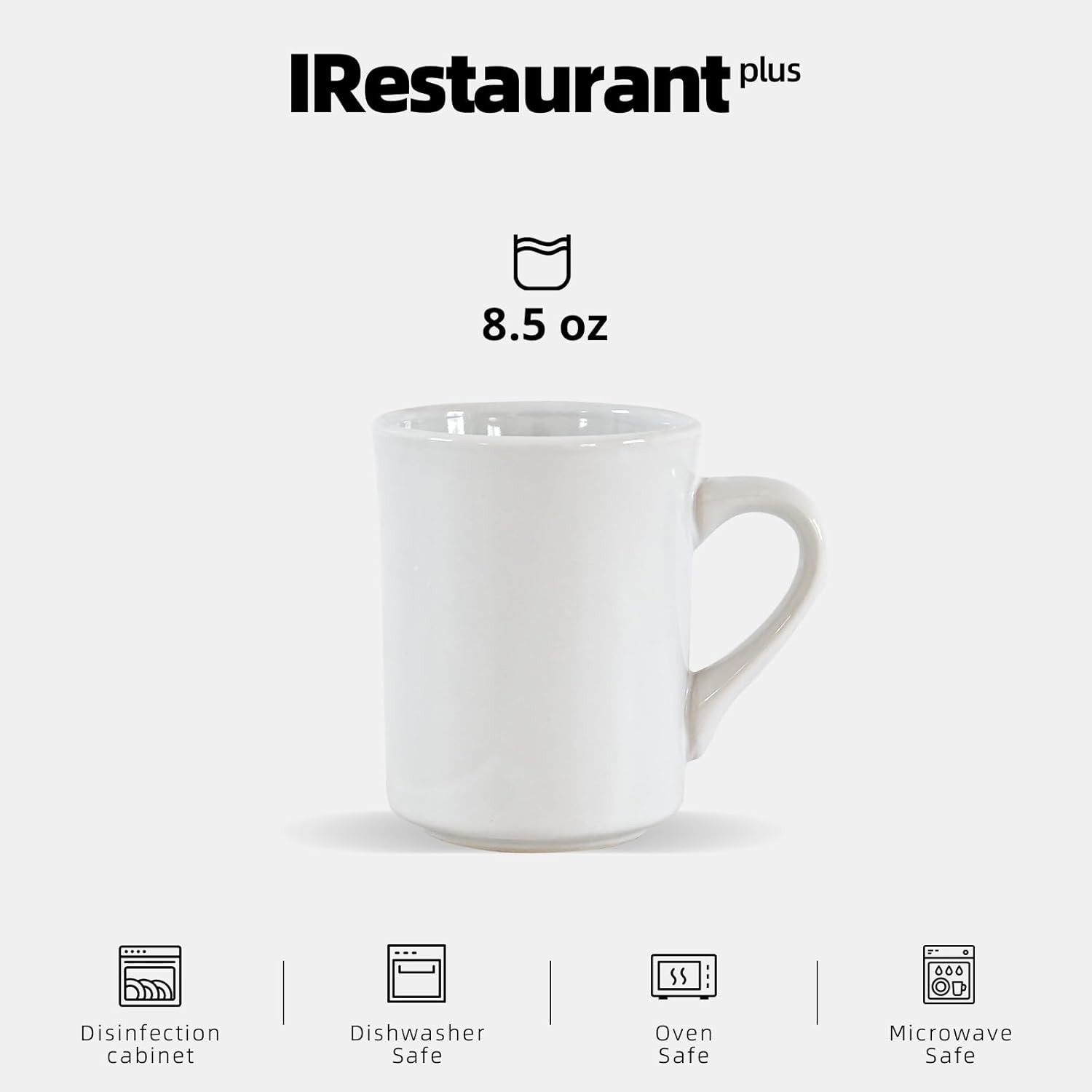 Stoneware Wide Rim Commercial Grade Dinnerware Bright White, Mug 8.5oz, Case of 36