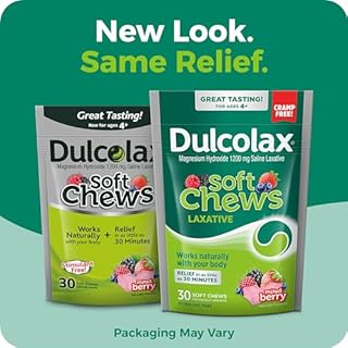 Dulcolax Saline Laxative Soft Chews, Fast-Acting Laxative, Gentle Constipation Relief, Mixed Berry Flavor, Magnesium Hydroxide 1200 mg, 30 Count, Occasional Constipation.