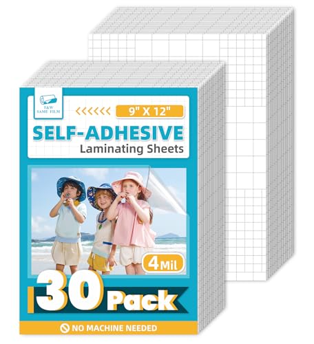 T&W SAME FILM 30 Pack Self Adhesive Laminating Sheets, 4mil, Holds 8.5 x 11 Inch Laminate Paper, 9 x 12 Inch Lamination Sheets, Letter Size, Thermal Laminating Sheets, Self Sealing
