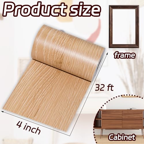 Image of 1 Roll 4 Inch X 32 ft Wood Grain Tape,Wood Contact Paper Self Adhesive Repair Patch for Furniture, Tables, Chairs, Windows, Floors, Home Decor, Handicraft DIY (Light Coffee)
