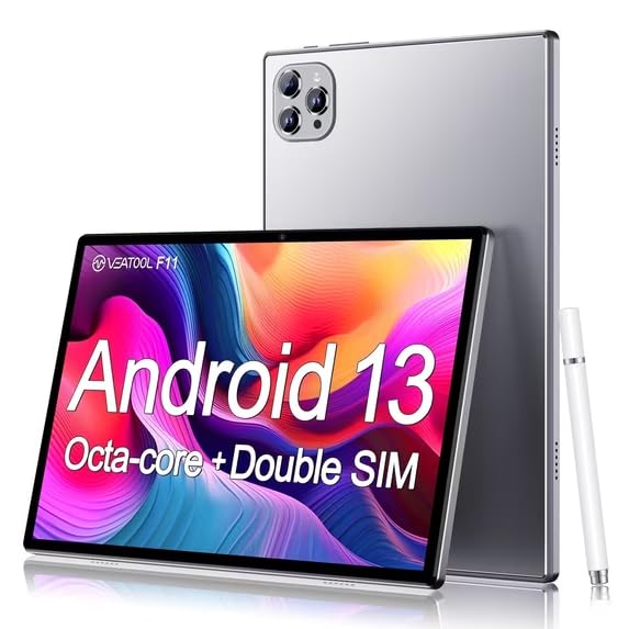 Image of VEAT00L F11 Android 13 Tablet 2026, 6GB(4+2) RAM, 64GB ROM, 128GB Expand, Quad-Core Processor up to 2.0 GHz, Dual Camera, WiFi, BT, 6000mAh with Fast Charge, 1280x800 HD Touch Screen