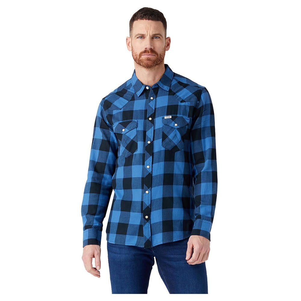 Wrangler Men's LS Western Shirt, Federal Blue, L