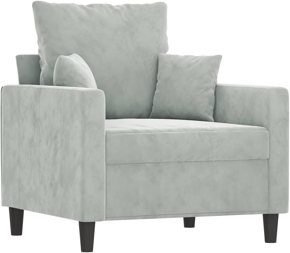 Sofa Chair Light Grey Velvet (100% Polyester) Living Room Furniture