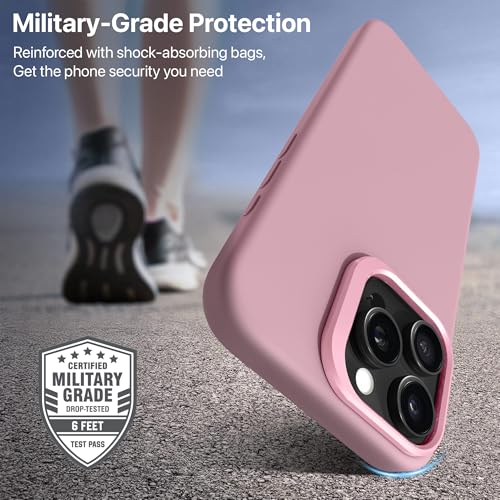 Image of eller sante Silicon Back Cover Case for iPhone 16 Pro Scratch Resistant TPU Shockproof 6ft Feet Drop Protection Support Mag-Safe Wireless Charging- Rose Gold