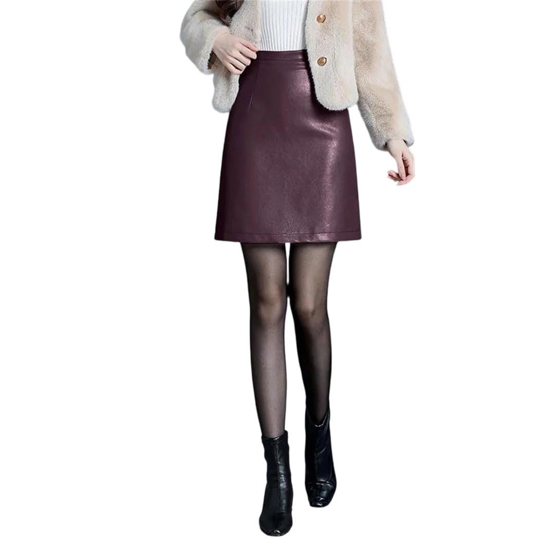 Women A-Line High Waist Wrap Hip Mini Skirt Elegant Office Pu Leather Short