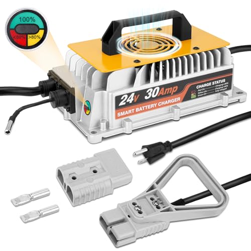 JURPLIX 24V 30A Forklift Battery Charger with LED Light Smart Golf Charger with Anderson Plug & Lead Acid Battery Charger for Floor Scrubber, Pallet Jack