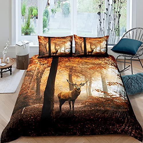Catherine Lansfield Stag Easy Care Single Duvet Set Multi 7 Wald Hirsch Bettwäsche Set Braun Elch Bettbezug Set 135x200cm für Kinder Jugendliche Erwachsene Dekorativ Natur Wald Tier Motiv Bettwäsche Set Hirsch Muster Atmungsaktives Leichtgewicht Mikrofaser