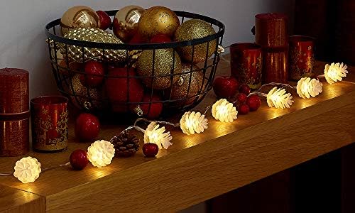 CUQOO 10 LED Christmas Pine Cones Fairy String Lights  Perfect Christmas Decorations Indoor & Outdoor | Battery Operated Outdoor Xmas Decorations For Garden| Stunning Warm White Pine Christmas Lights