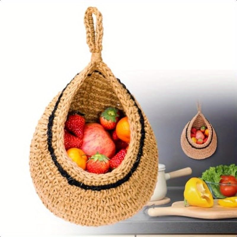 Hanging Fruits Baskets, Wall Hanging Basket for Kitchen Teardrop Hanging Baskets Boho Storage Baskets with Hook,for Vegetable Onion Potato Garlic and Plants