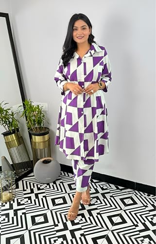 Image of LookMark Women's Cotton Blend Trendy Regular Fit Solid Printed Kurti with Stright Bottom |Kurti Set for Women