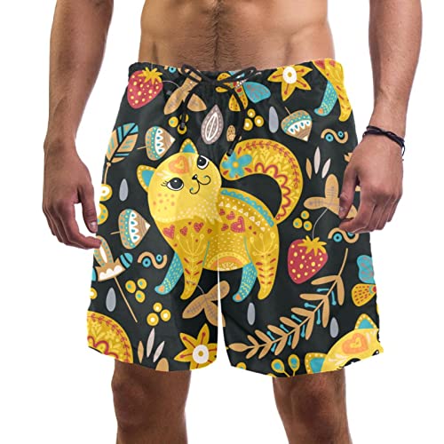 Maillots de bain hommes short de plage floral chat JDEZ
