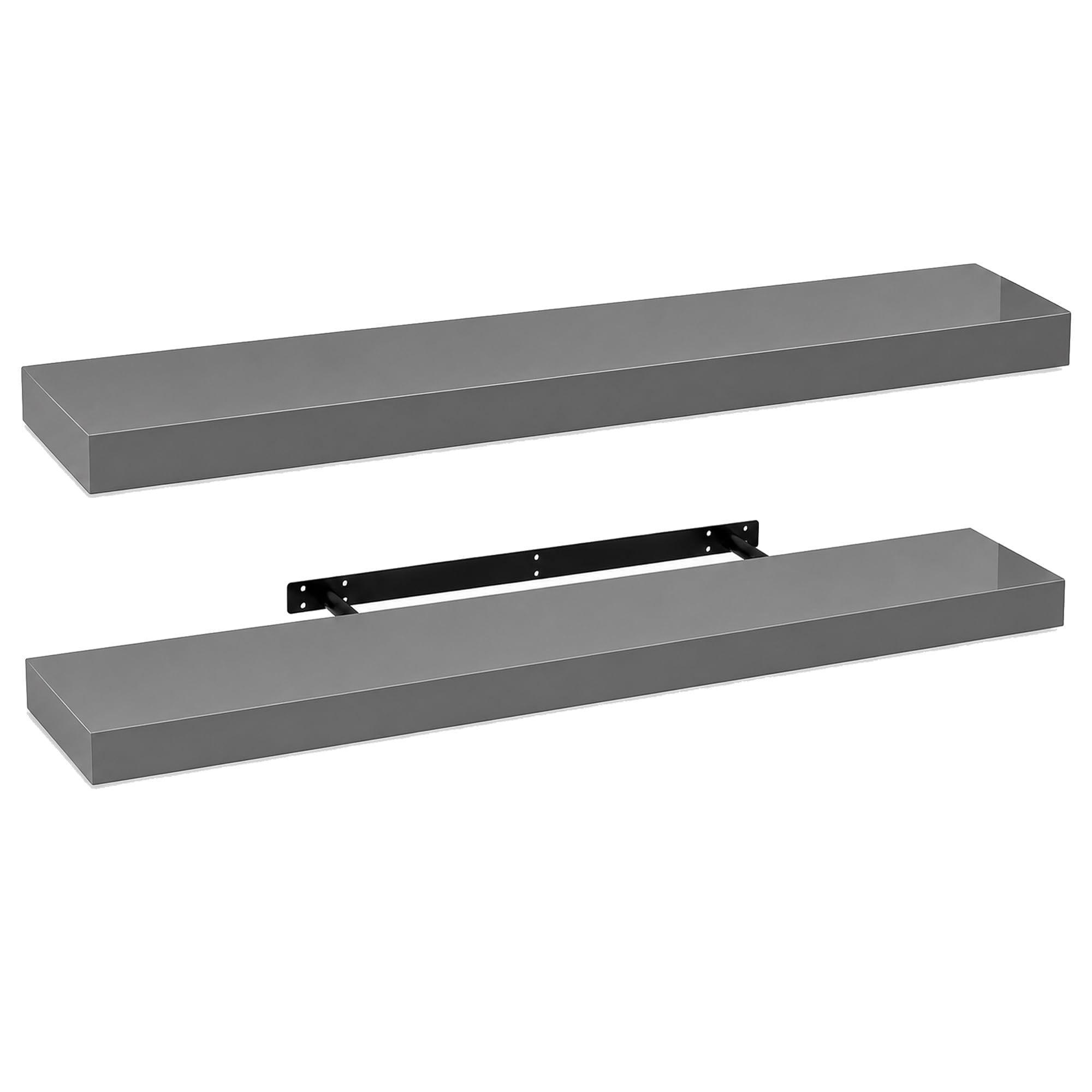 iTrend High Gloss Grey Floating Wall Shelf, Wall Mounted Floating Storage Shelves, Modern Book Shelf Display for Living Room, Bedroom, Kitchen & Bathroom, Bracket Included - 110cm, Pack of 2