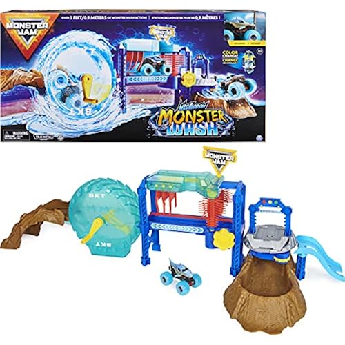 Monster Jam, Megalodon Monster Wash, Includes Color-Changing Megalodon Monster Truck, Interactive Water Play Kids Toys for Aged 3 and Up