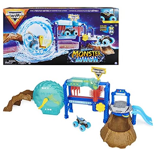 Monster Jam, Megalodon Monster Wash, Includes Color-Changing Megalodon Monster Truck, Interactive Water Play Kids Toys for Aged 3 and Up