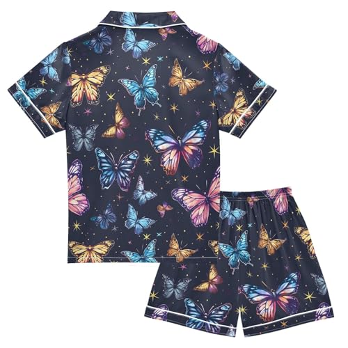 ALAZA Starry Butterfly Pajamas Satin Pajama Set Short Sleeve Button Down Sleepwear2