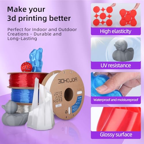 Image of 3DHojor TPU Filament 1.75mm TUP95A 3D Printer Filament Flexible Soft 3D Filament 1KG (2.2lbs) fit Most FDM 3D Printers Dimensional Accuracy + /- 0.03 mm-Transparent Purple